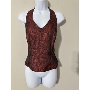 JR Nites Caliendo Womens Halter Neck Paisley Brocade Corset Top Size 10